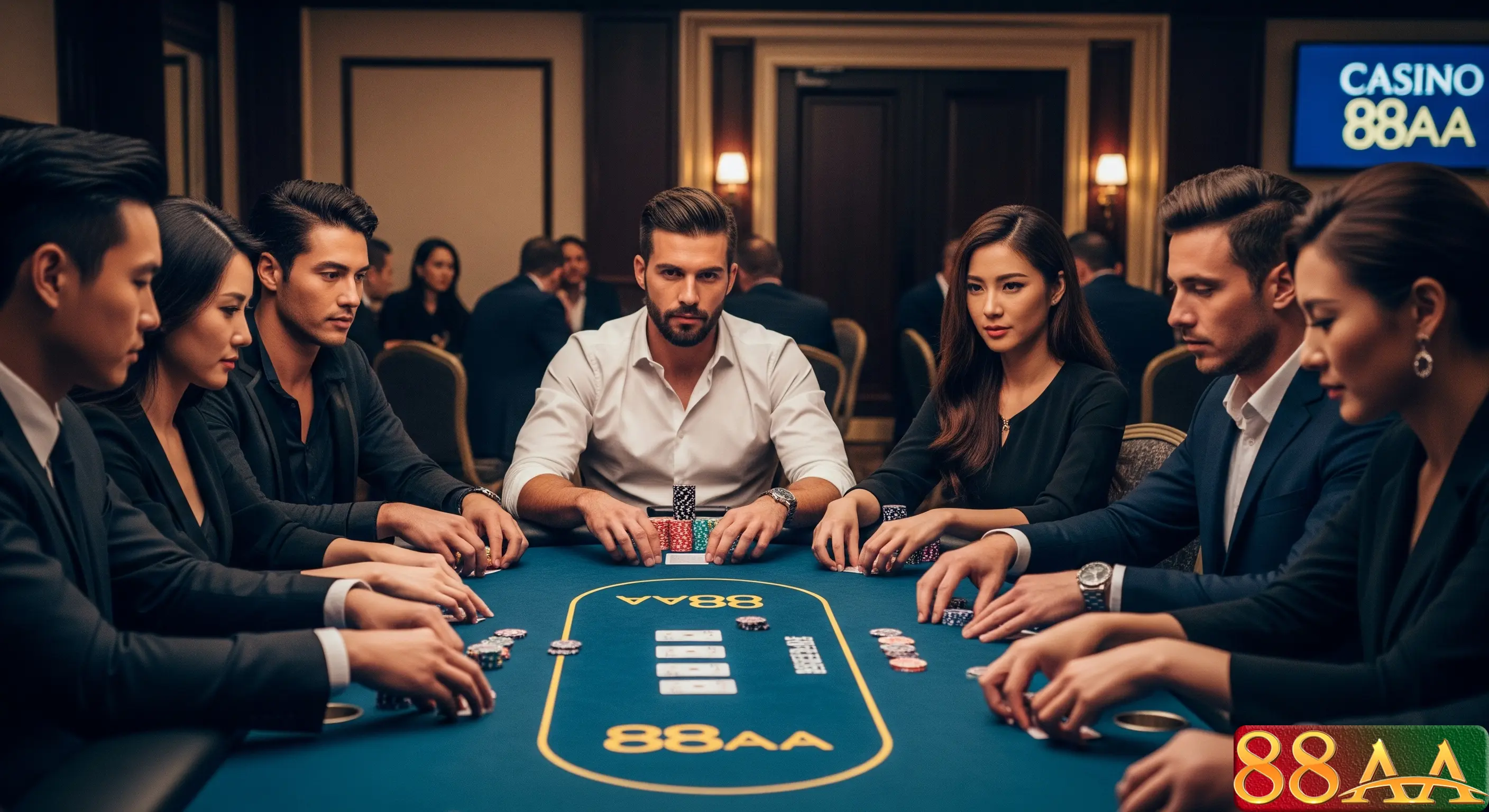 Một bàn chơi Poker chuyên nghiệp tại 88AA
