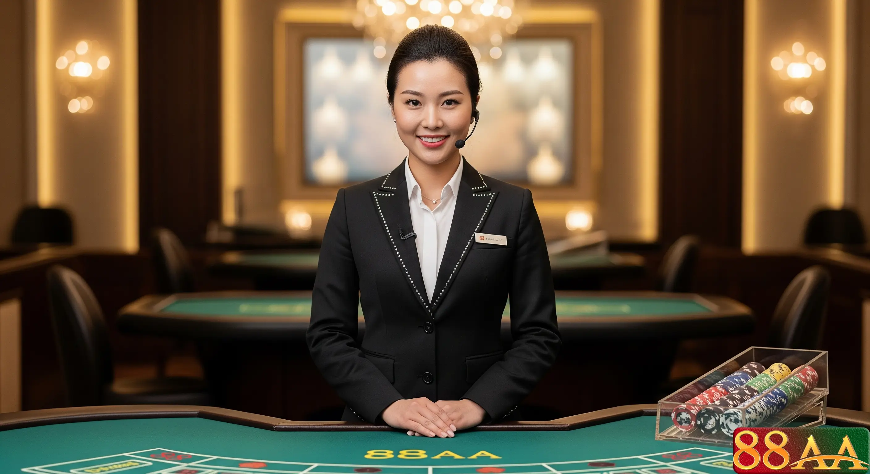 Một Dealer chuyên nghiệp đang chia bài Baccarat tại bàn Live Casino của 88AA